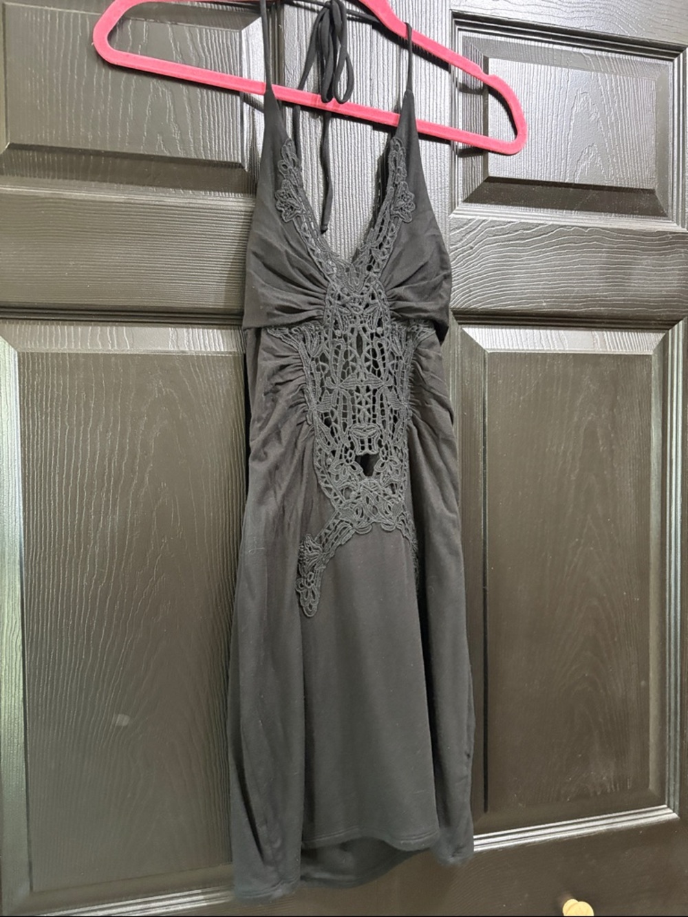 Sky Black Mini Dress with Crochet Front
